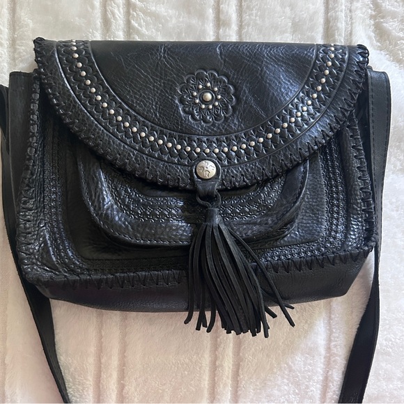 NWOT Patricia Nash Black Leather Hand Tooled Shoulder Bag Crossbody Purse Cover - Picture 3 of 17